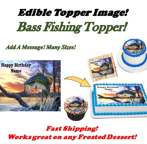Big Mouth Bass Fishing Edible Cake Topper Image Cupcakes, Father's