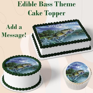 Bass Fishing Edible Cake Topper Image, Bass Fishing Cupcakes, Fathers Day Cake, Fishing Cake, Fishing Cupcakes, Fisherman Cake, Fathers Day
