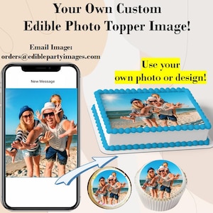 Custom photo pictures on edible frosting paper. Cupcakes, Cookies, Oreos and more! Photographs decals logos graduation images on sugar paper