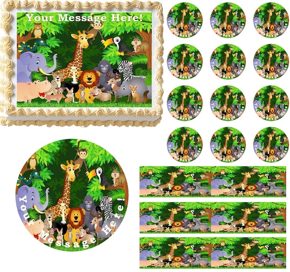 Pre Cut Edible Stickers Jungle Safari Faces Edible PRE CUT Stickers Jungle Animals Edible Sticker Cake Decoration Decal Transfers Safari