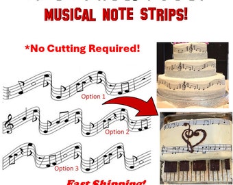 Pre Cut Music Notes Edible Strips Cake Wraps, Musical Notes Cake Wraps, Music Notes Cake, Musical Notes Edible Cake Image, Musician Wedding