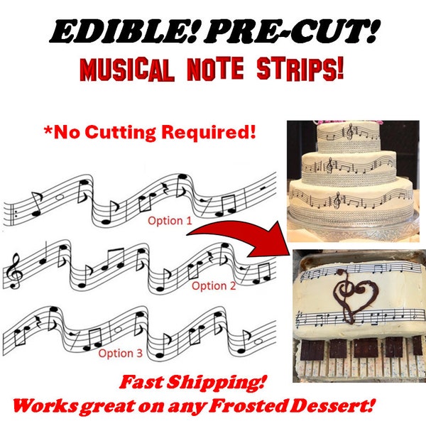 Pre Cut Music Notes Edible Strips Cake Wraps, Musical Notes Cake Wraps, Music Notes Cake, Musical Notes Edible Cake Image, Musician Wedding