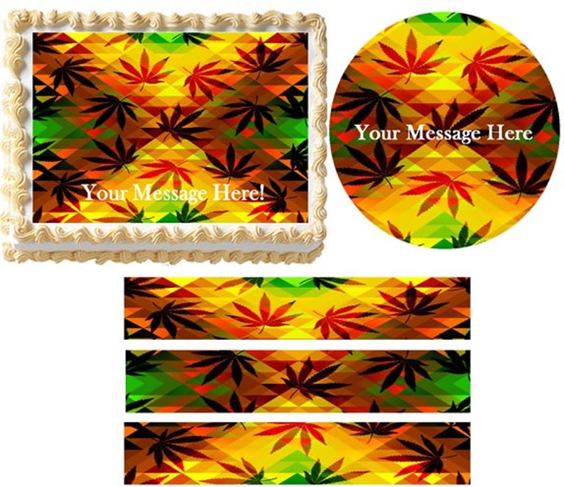 Pot Weed Party Supplies Weed Image for Cupcakes Weed Image for Cake Weed Theme Colorful Weed Pot Leafs EDIBLE Cake Topper Image Cupcakes