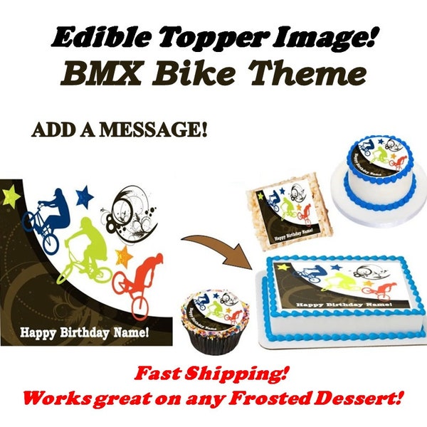 BMX Bicycle Edible Cake Topper Image Cake Cupcakes, BMX Edible Image, BMX Bike Party, Dirt Bike Party, Extreme Sports Edible Image, Biker