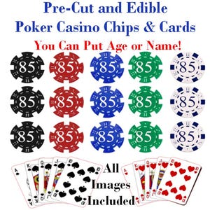 Pre-Cut Edible Poker Chips & Playing Cards. Royal Flush Edible Cards. Gambling, Casino, Poker Night Cake Decals. Customize Your Poker Chips