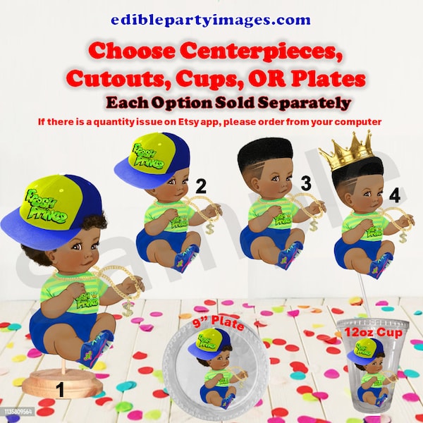 Hip Hop Baby Prince Boy Centerpieces OR Cut Outs, Fresh Baby Prince Cutouts, Yellow Green Hat Gold Chain, Fresh Baby Shower, Fresh King Baby