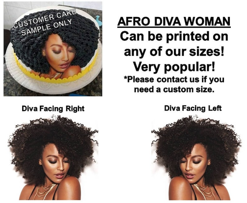 Afro Diva Black Beauty Edible Cake Image, Diva Cake, Afro Diva Cake, Af...