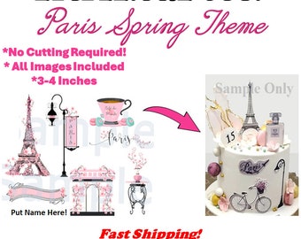 Paris in the Spring Edible Images, Paris Eiffel Tower Decals for Cakes, Paris Cherry Blossoms Eiffle Tower, Paris Bonjour Images, Pre-Cut!!