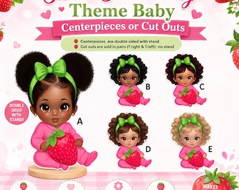 Sweet Strawberry Girl Centerpiece. Strawberry theme baby cut outs. A Berry Sweet Baby Centerpieces. Strawberry Theme Baby Shower Birthday