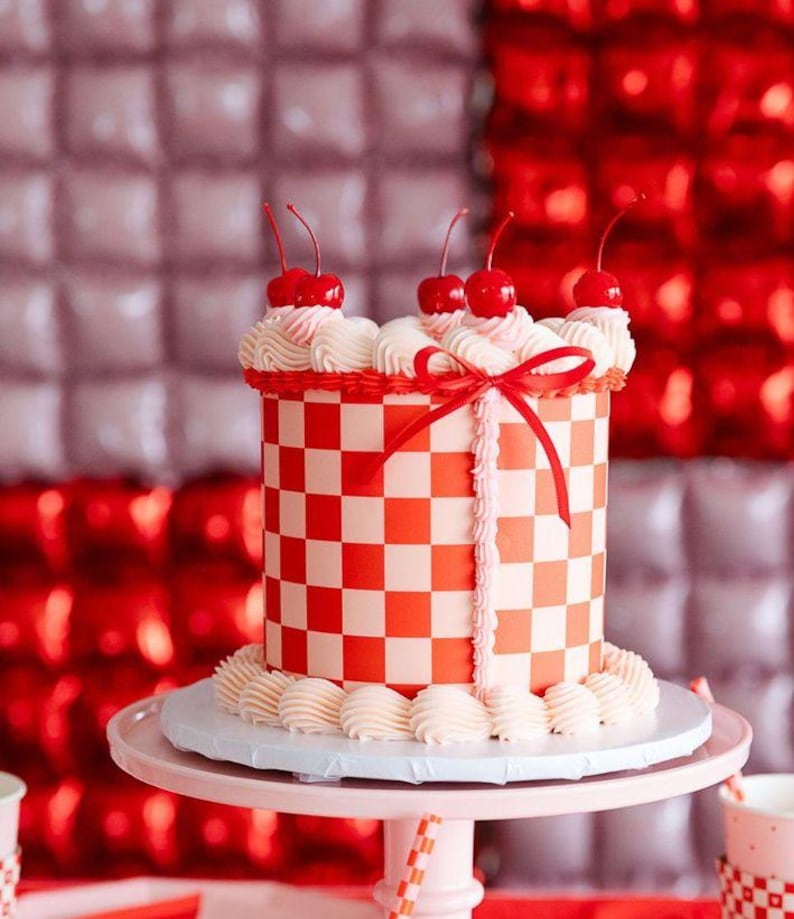 Red and White Checkered Flag Edible Cake Wraps and Toppers, Checkered ...