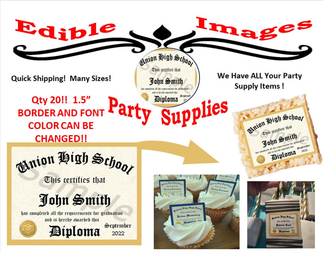 20 Custom Graduation Diplomas Edible Cupcake Toppers or Rice - Etsy
