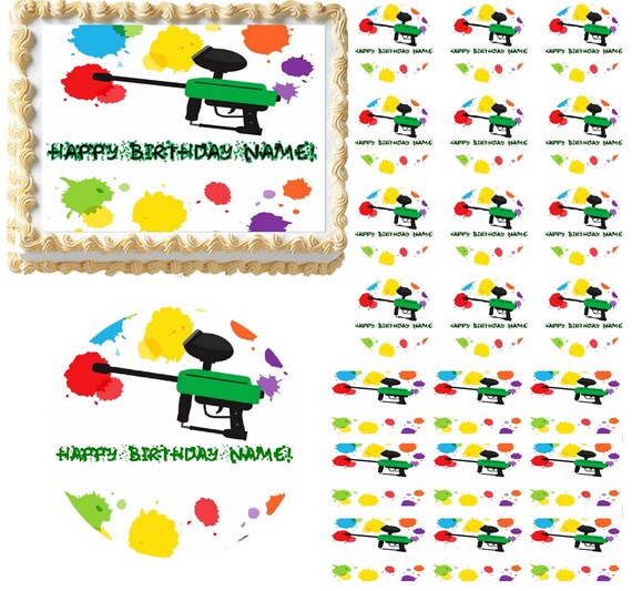 Paintball Splatter Paintball Gun Edible Cake Topper Image Etsy