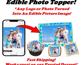 Custom Edible Photo Cake Pictures on frosting Paper, Cupcakes Cookies Toppers, Photographs Logos Sugar Image, Turn Phone Image on Cake sugar