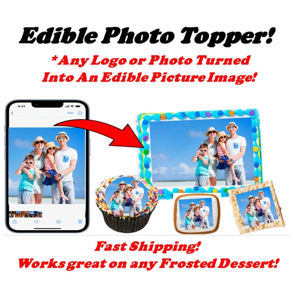 Custom Edible Photo Cake Pictures on frosting Paper, Cupcakes Cookies Toppers, Photographs Logos Sugar Image, Turn Phone Image on Cake sugar