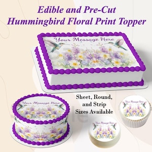 Hummingbird Floral Edible Image for cakes, cupcakes, cookies & more. Watercolor Hummingbirds for wedding, birthday, shower spring botanical
