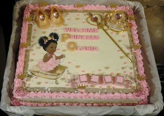 Pre Cut Pink And Gold Baby Princess On A Pillow Edible Cake Etsy