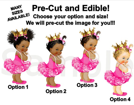 Sitting Afro Baby High Heels Pink Tutu Princess Baby Cake PRE-CUT Pink Ballerina Baby Sitting on Hot Pink Shoes EDIBLE Cake Topper Image
