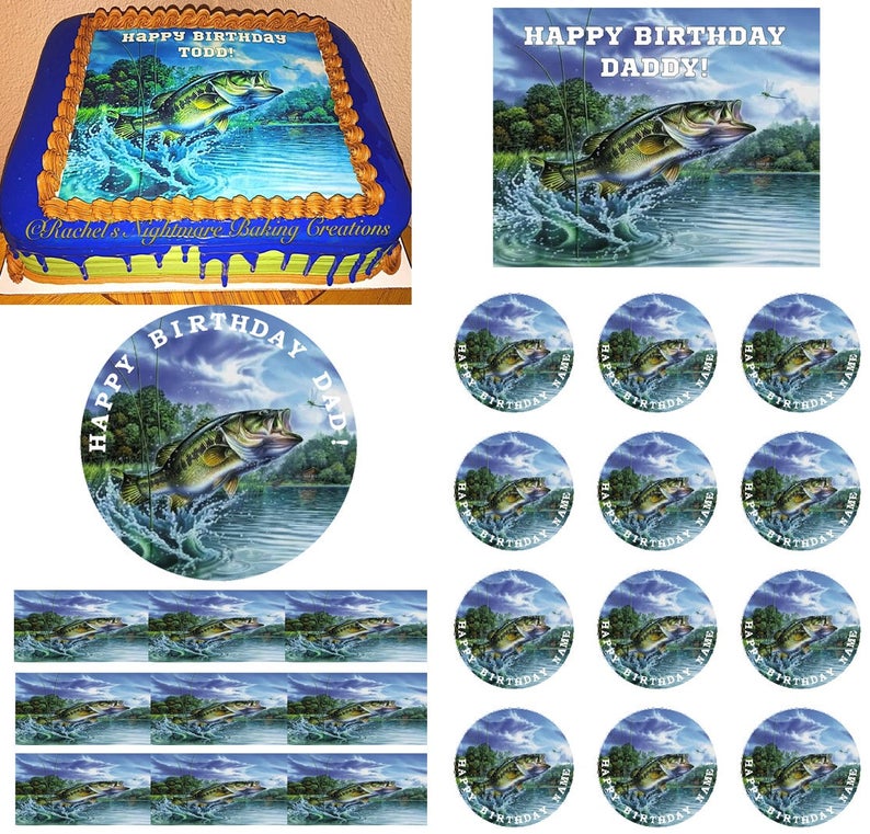 Bass Fishing Edible Cake Topper Image Bass Fishing Cupcakes Etsy Canada
