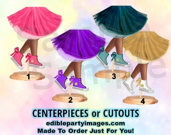 Sneaker Ball Legs Tutu Centerpiece with Stand OR Cut Outs, Party Sneakers Centerpieces, Dark Legs, Sneakers, Fashion Legs Centerpieces, Pink