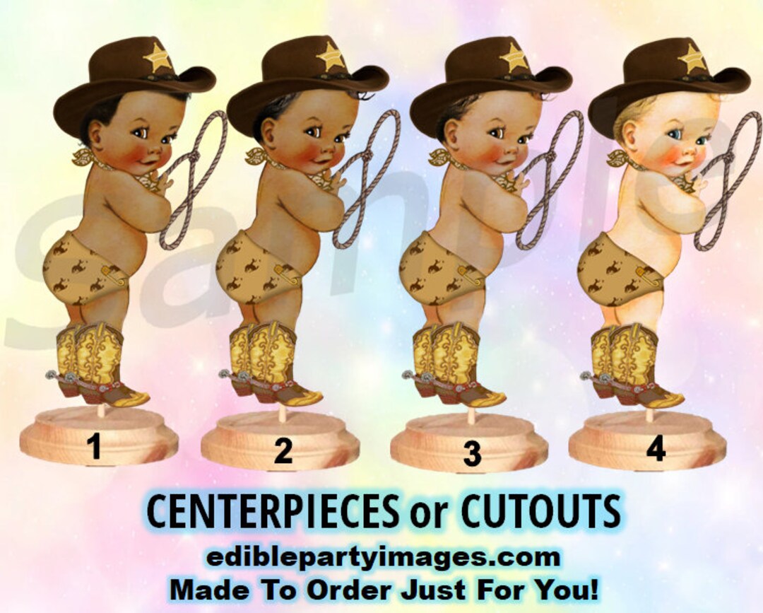 Little Cowboy Baby Centerpiece With Stand OR Cut Outs Brown Etsy