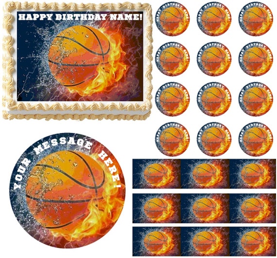 Basketball On Fire Water Sports Edible Cake Topper Image Etsy