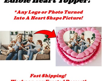 Custom Edible Heart Shape Photo Cake Picture on Frosting or Wafer Burn Paper.  For Graduation, Wedding, Birthday, Gender Reveal and more!