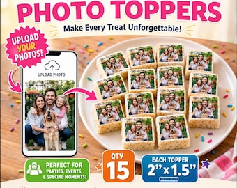 Custom Edible Rice Krispie Treat Toppers | Personalized Photo Edible Images | Pre-Cut Frosting Sheets | Party Dessert Decorations | Qty 15