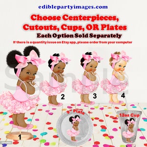 Ballerina Baby Girl Centerpieces with Stand or Cut Outs, Pink Tutu Ballerina Big Head Bow, Princess Baby Shower Centerpieces, Afro Baby Cuts