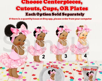 Ballerina Baby Girl Centerpieces with Stand or Cut Outs, Pink Tutu Ballerina Big Head Bow, Princess Baby Shower Centerpieces, Afro Baby Cuts