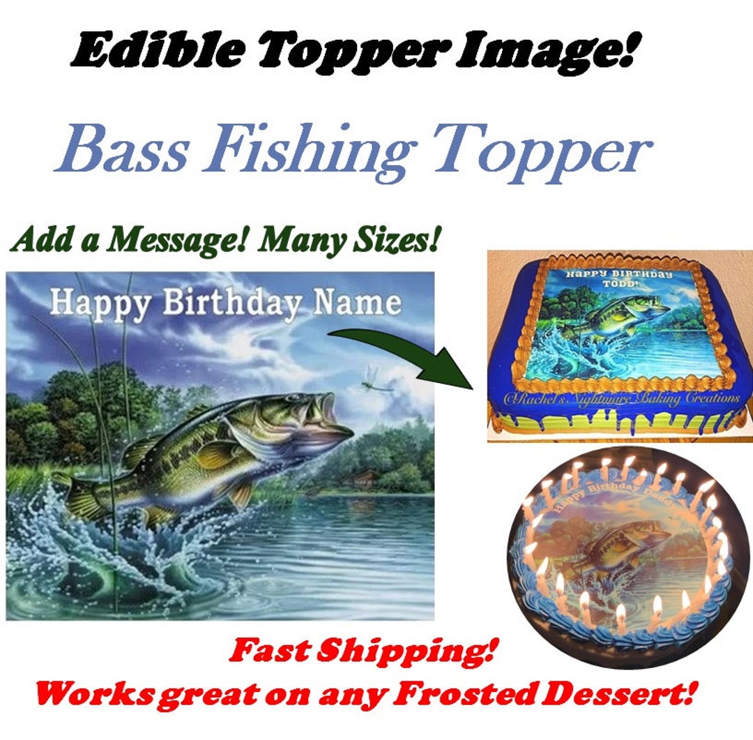 Bass Fishing Edible Cake Topper Image, Bass Fishing Cupcakes, Fathers