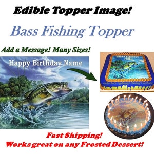 Bass Fishing Edible Cake Topper Image, Bass Fishing Cupcakes, Fathers Day Cake, Fishing Cake, Fishing Cupcakes, Fisherman Cake, Fathers Day