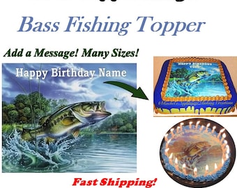 Bass Fishing Edible Cake Topper Image, Bass Fishing Cupcakes, Fathers Day Cake, Fishing Cake, Fishing Cupcakes, Fisherman Cake, Fathers Day