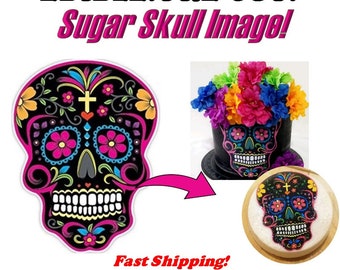 Black Mexican Sugar Skull Day of the Dead Edible Cake Topper Image, Sugar Skull Cake, Sugar Skull Decal, Day of the Dead Cake, Sugar Skull