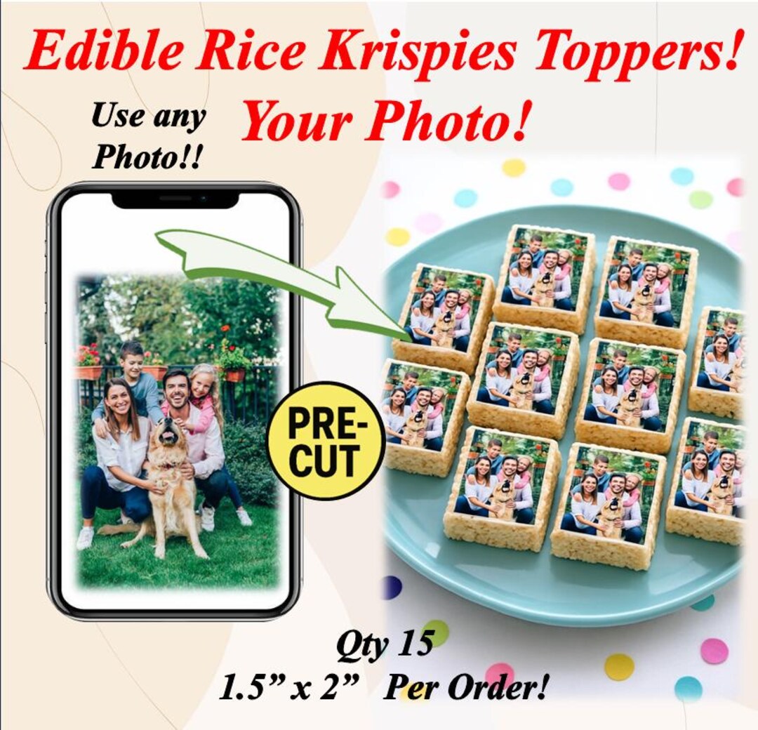 Qty 15 Custom Edible Rice Krispies Treat Toppers! Use Any Photo! Comes ...