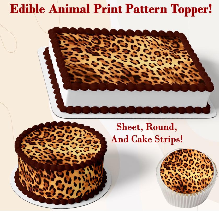 Estampado comestible de leopardo y guepardo para pasteles, cupcakes, galletas y más. Envoltorios, tiras y tapas para pasteles hechos con papel glaseado. Estampado animal.