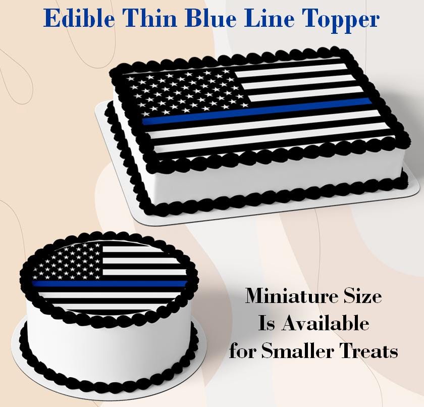 Edible Thin Blue Line Flag for cakes, cupcakes, and cookies. Police officer retirement or promotion party. Made with sugar frosting paper.