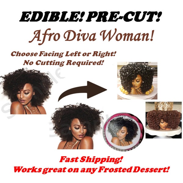 Afro Diva Black Beauty Edible Cake Image, Diva Cake, Afro Diva Cake, Afro Diva Cupcakes, 70's Theme Afro Girl, Dark Skin Diva Cake, Edibles