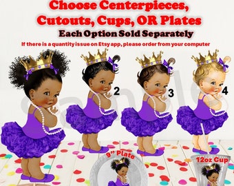 Royal Princess Ballerina Centerpiece, Cut Outs, Cups, or Plates. Purple and Gold, Princess Baby Shower, Princess Baby Plates, Royal Baby