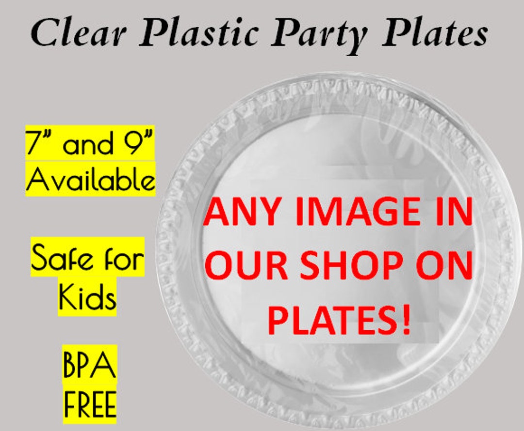 Any Image in Our Shop on Plastic Party Plates, 7 Dessert Plates, 9