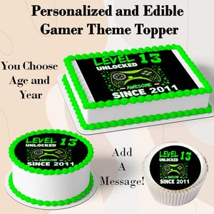 Custom Gamer Level Unlocked Edible Topper Cupcakes, Edible Gaming Cake Topper, Gamer Level Unlocked Personalized cupcakes cookies cake easy