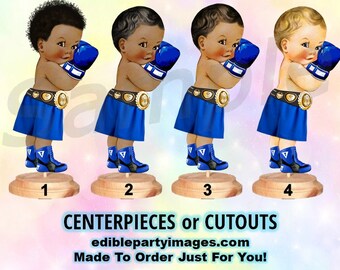 Boxing Prince Boxer Baby Boy Centerpiece with Stand OR Cut Outs, Royal Blue and Gold, Boxing Baby Shower Centerpieces, Boxing Champ Baby Boy