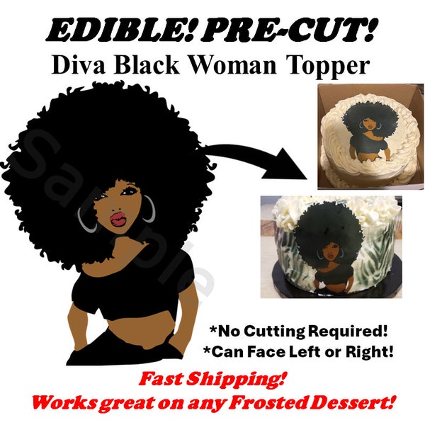 Diva Afro Woman EDIBLE Image Topper, Strong Black Woman Edible Image, Afro Woman Cupcake Image, African American Diva, Black Magic Diva