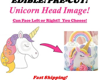 Pre Cut Unicorn Head Face EDIBLE Topper Image, Unicorn Edible Image, Unicorn Face Cake, Unicorn Cupcake Image, Edible Unicorn Face Horn