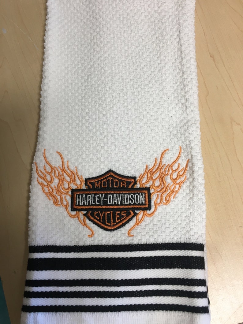 Embroidered Harley Davidson Flames Towel Etsy