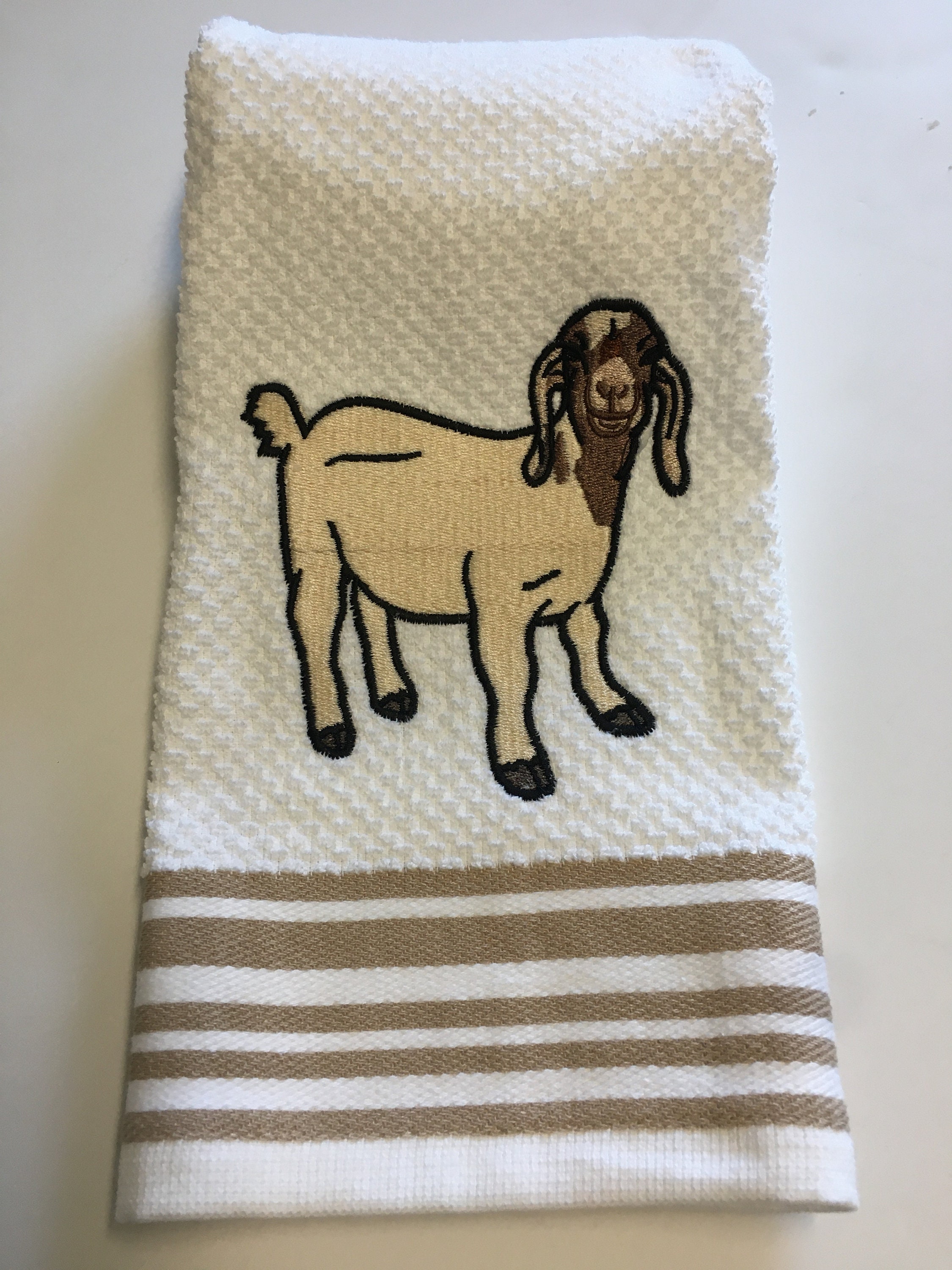 Boer Goat Embroidered Kitchen Towel Etsy