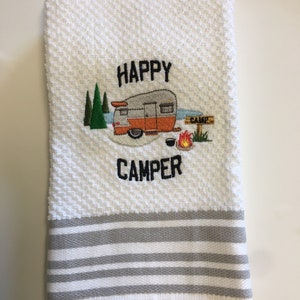 Happy Camper embroidered towel