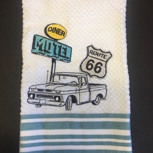 Route 66 truck embroidered kitchen towel