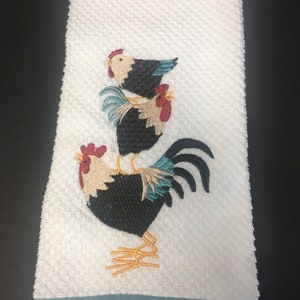Embroidered Three Rooster kitchen towel