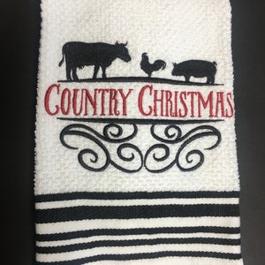 Embroidered Country Christmas kitchen or hand towel
