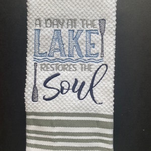 A Day At The Lake embroidered towel